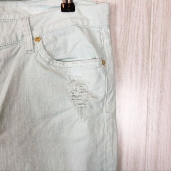 7 For All Mankind | Distressed Mint Colored Slim Cigarette Jeans Size 31 - Picture 5 of 7